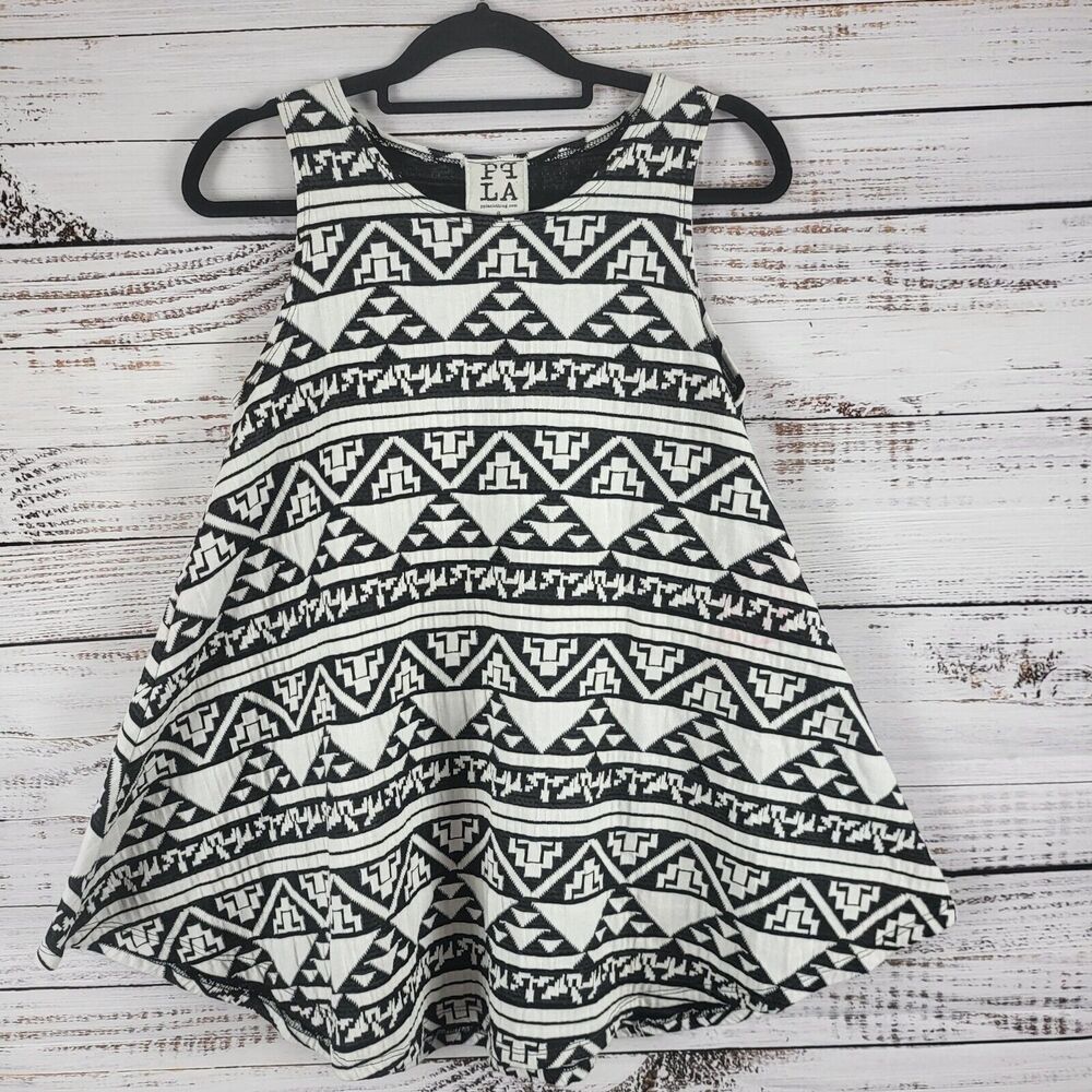 PPLA Aztec Print Tank Top S Womens Sleeveless Black White Pullover Flared